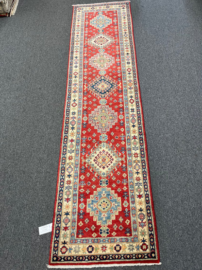 Runner Kazak Red 2' 6"X10' Handmade Wool Rug # 13807