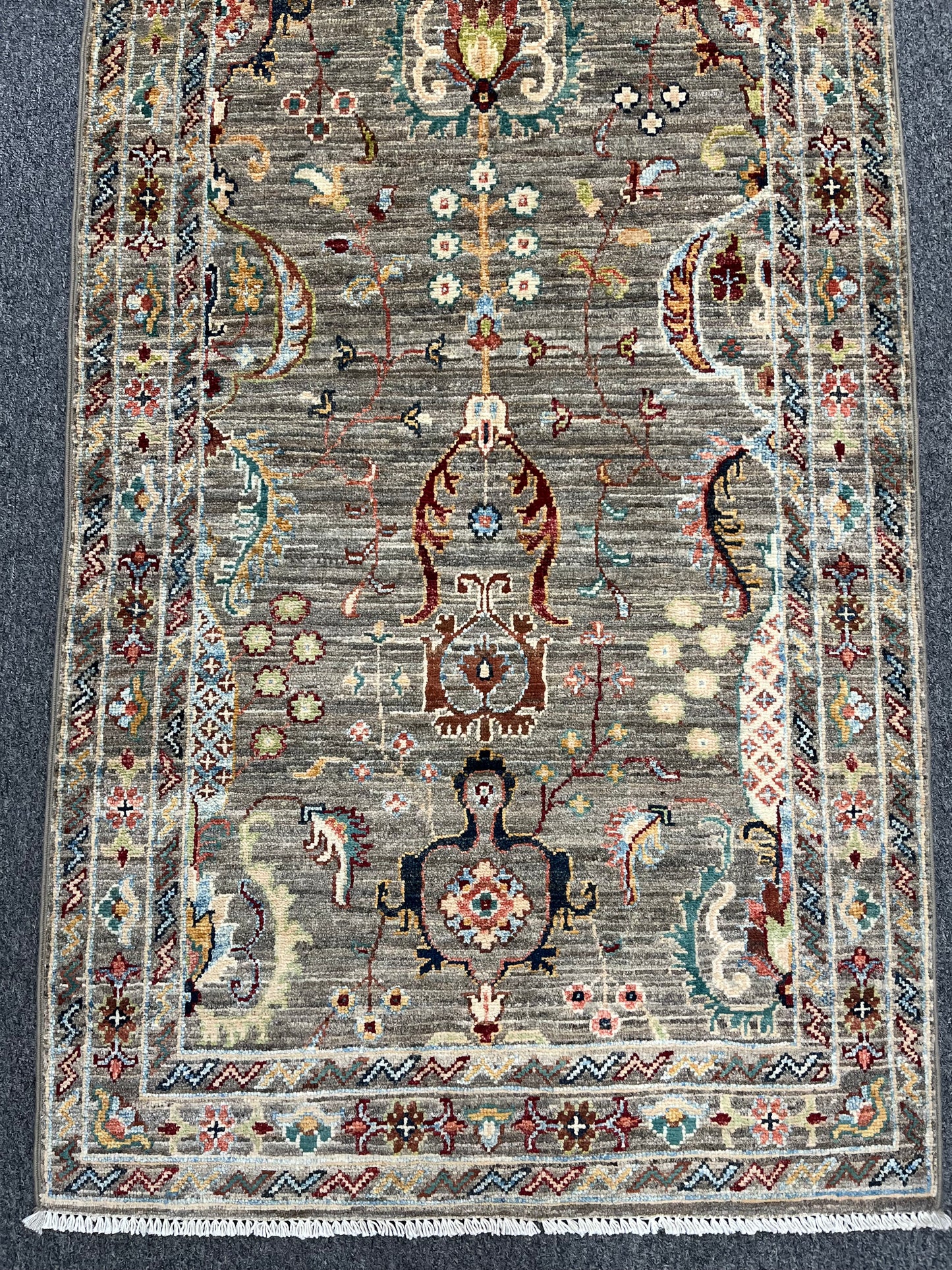 Gray Runner 2' 7"X 13' Mahal Handmade Wool Rug # 14148