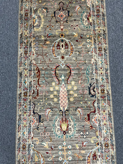 Gray Runner 2' 7"X 13' Mahal Handmade Wool Rug # 14148