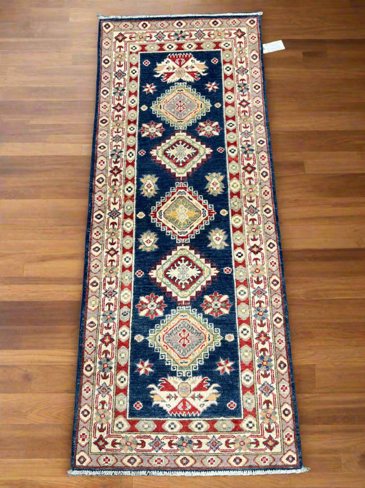 Runner Kazak Navy Blue 2' 7"X6' Handmade Wool Rug # 13733