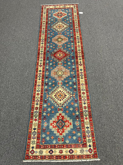 Runner Kazak Light Blue 2' 7"X10' Handmade Wool Rug # 13723