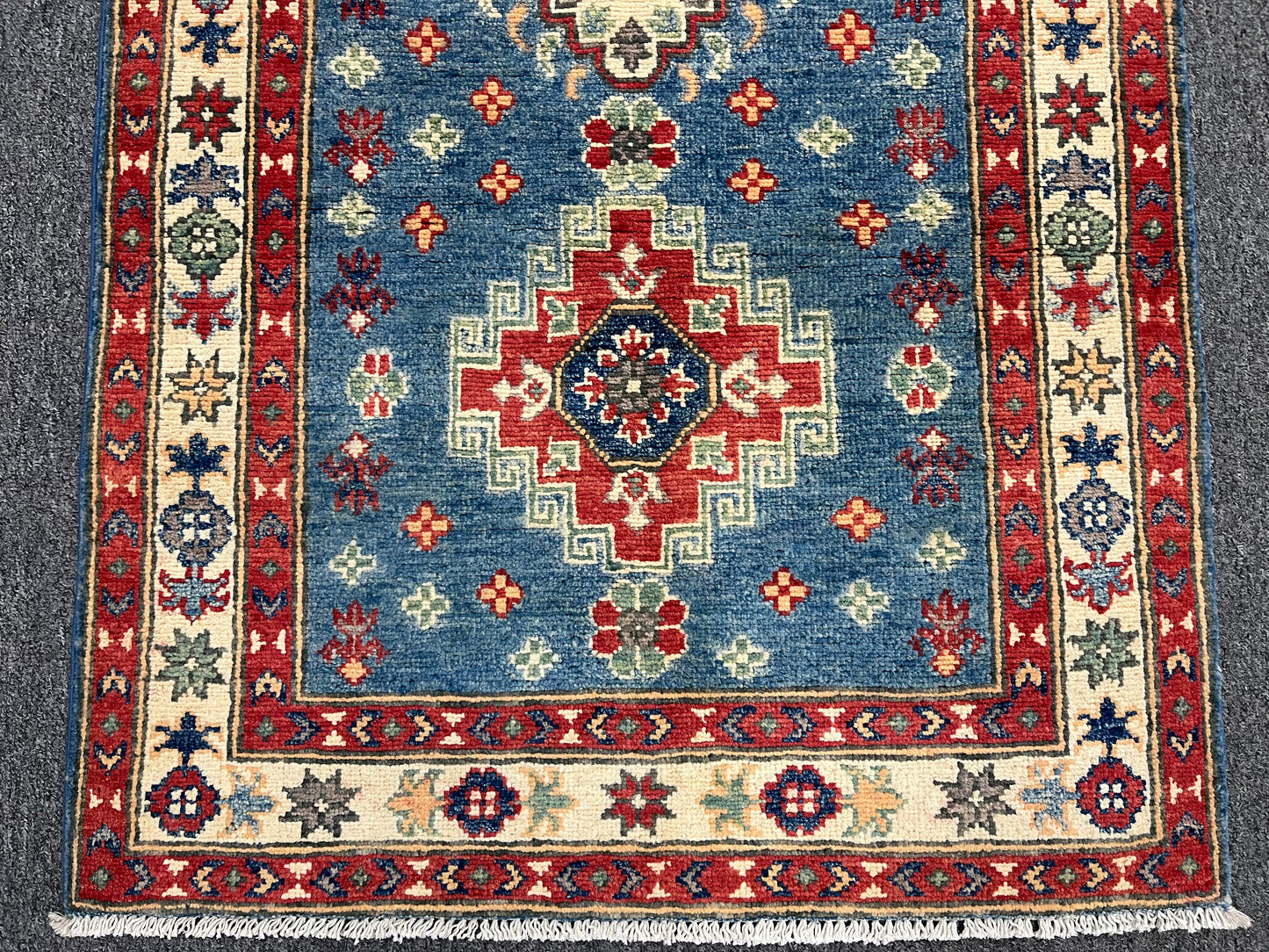 Runner Kazak Light Blue 2' 7"X10' Handmade Wool Rug # 13723