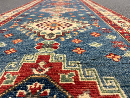 Runner Kazak Light Blue 2' 7"X10' Handmade Wool Rug # 13723