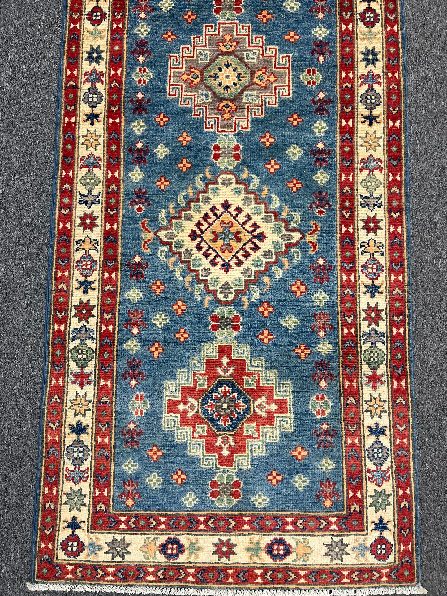 Runner Kazak Light Blue 2' 7"X10' Handmade Wool Rug # 13723