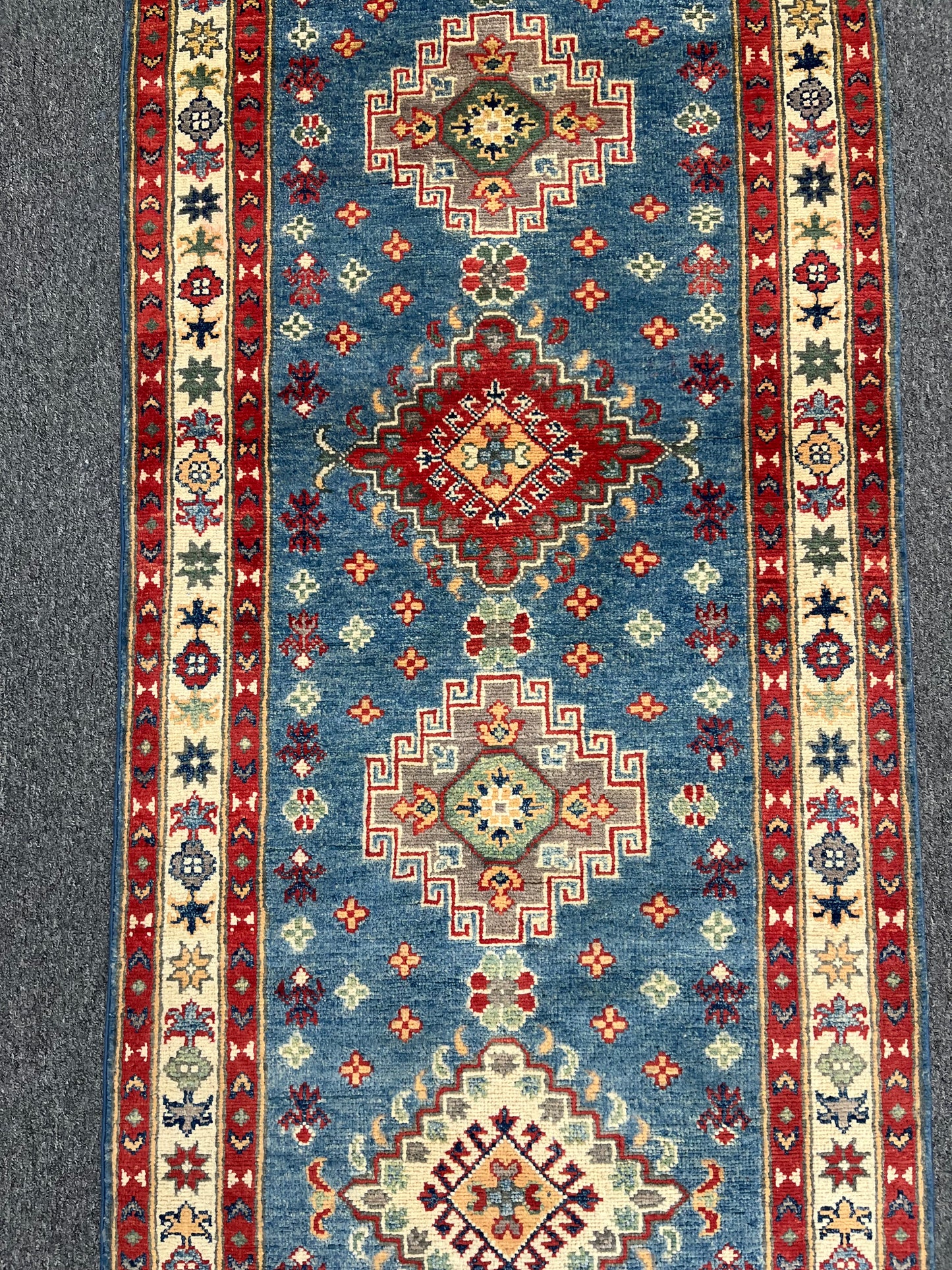 Runner Kazak Light Blue 2' 7"X10' Handmade Wool Rug # 13723