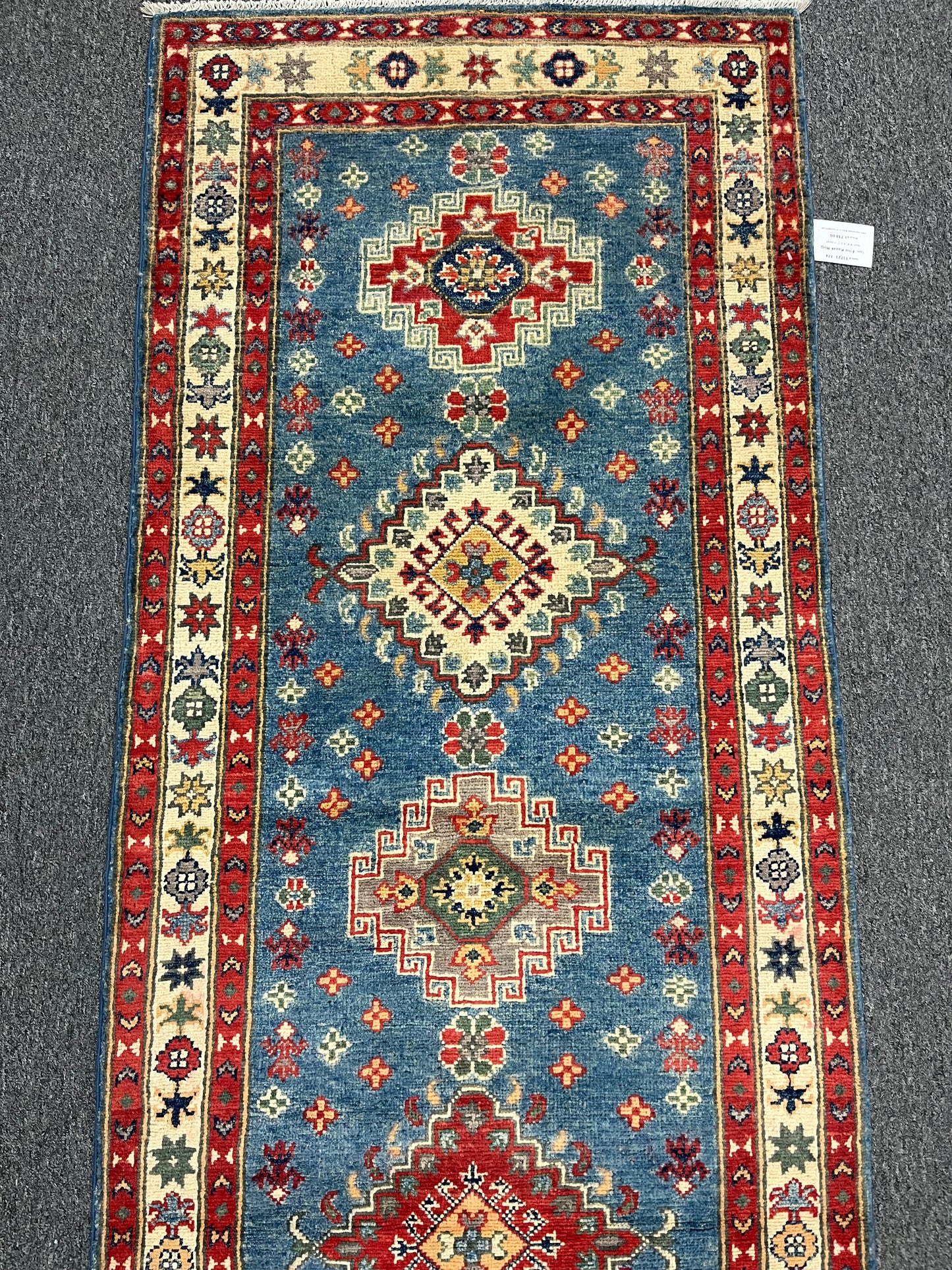 Runner Kazak Light Blue 2' 7"X10' Handmade Wool Rug # 13723