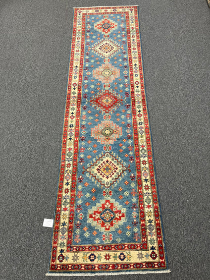 Runner Kazak Light Blue 2' 7"X10' Handmade Wool Rug # 13723