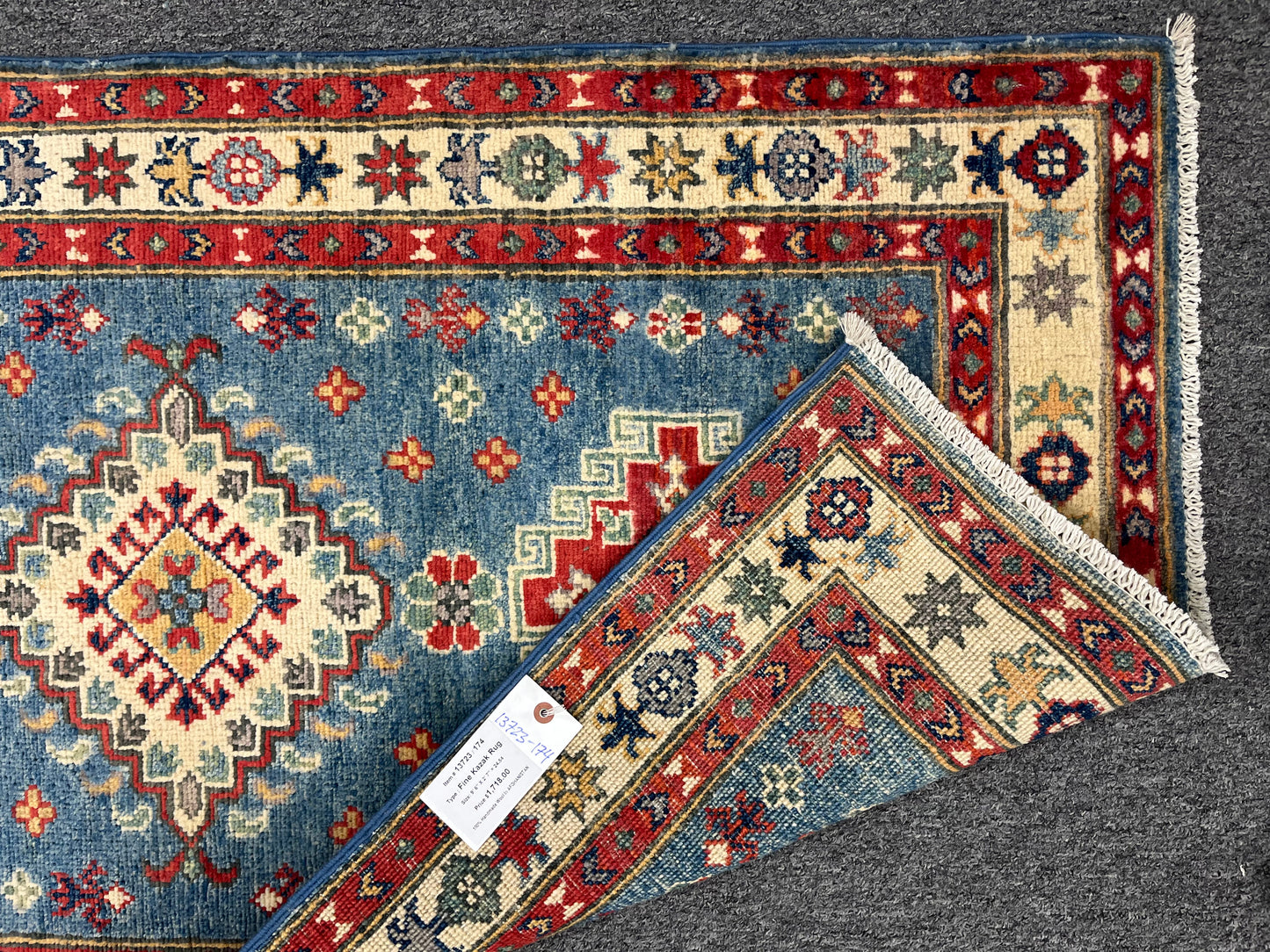 Runner Kazak Light Blue 2' 7"X10' Handmade Wool Rug # 13723