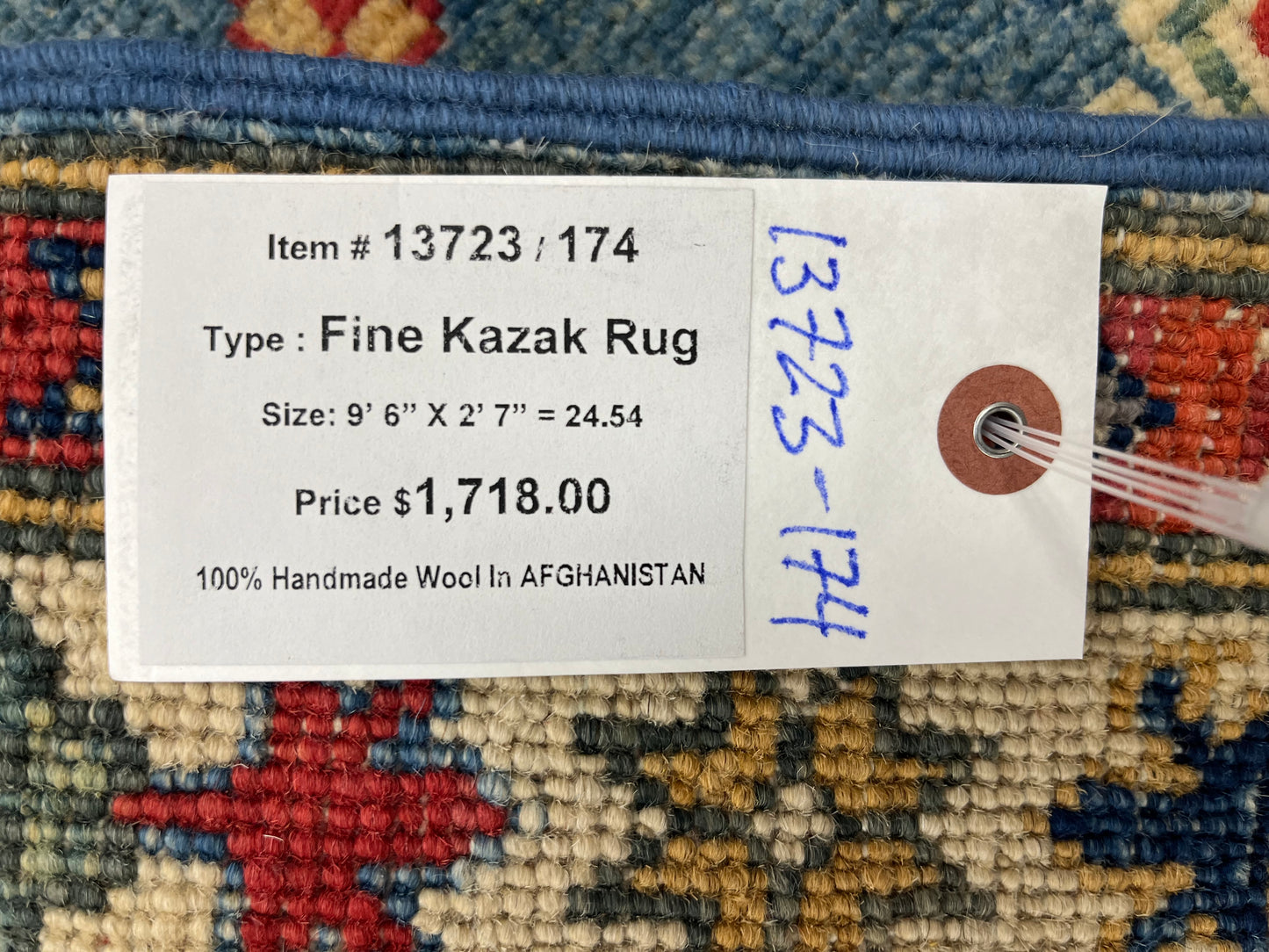 Runner Kazak Light Blue 2' 7"X10' Handmade Wool Rug # 13723