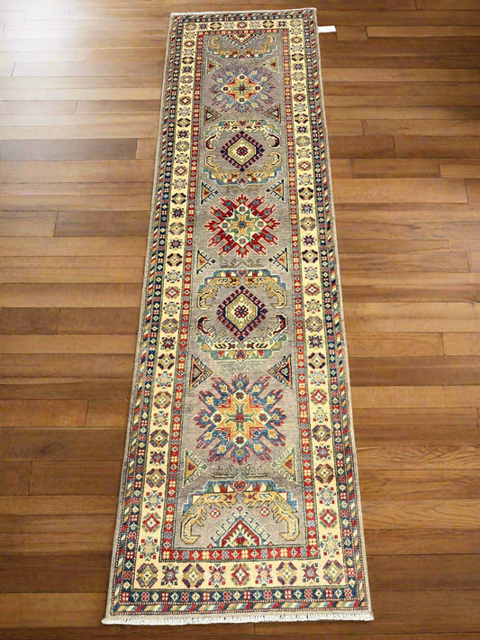 Runner Kazak Gray 2' 7"X10' Handmade Wool Rug # 13806