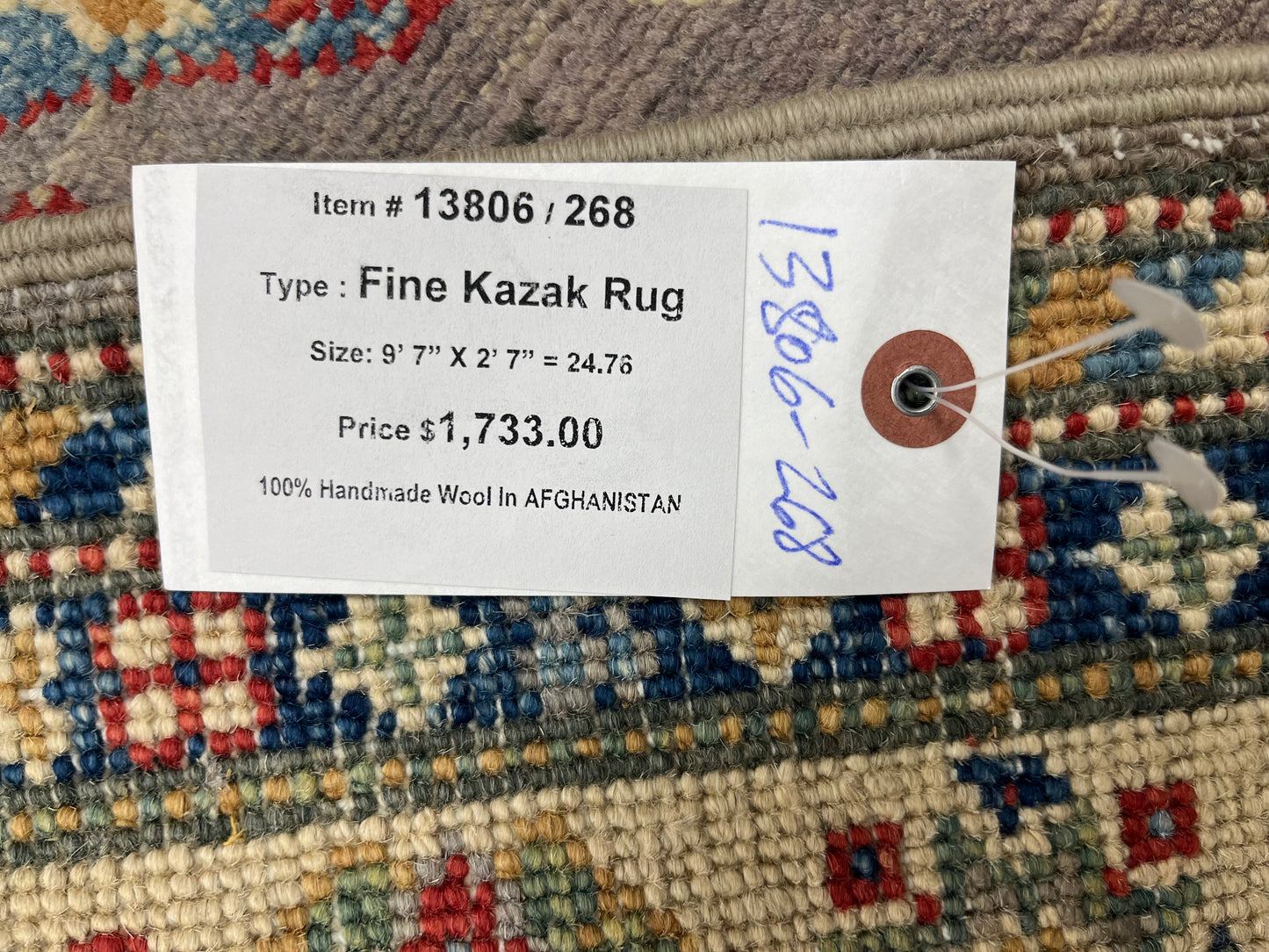 Runner Kazak Gray 2' 7"X10' Handmade Wool Rug # 13806