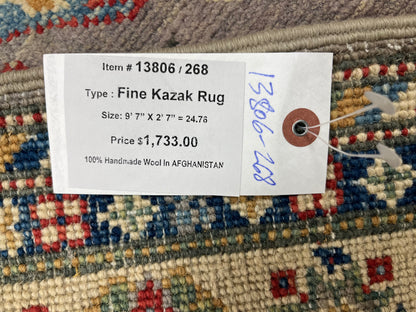 Runner Kazak Gray 2' 7"X10' Handmade Wool Rug # 13806