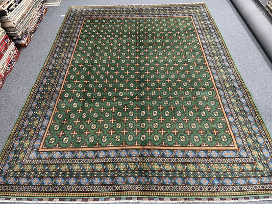 10X14 Afghan Bokhara Green Handmade Wool Rug # 14241