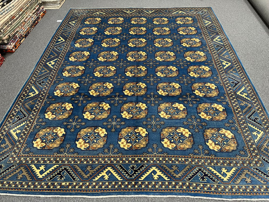 10X12 Afghan Bokhara Light Blue Handmade Wool Rug # 14242
