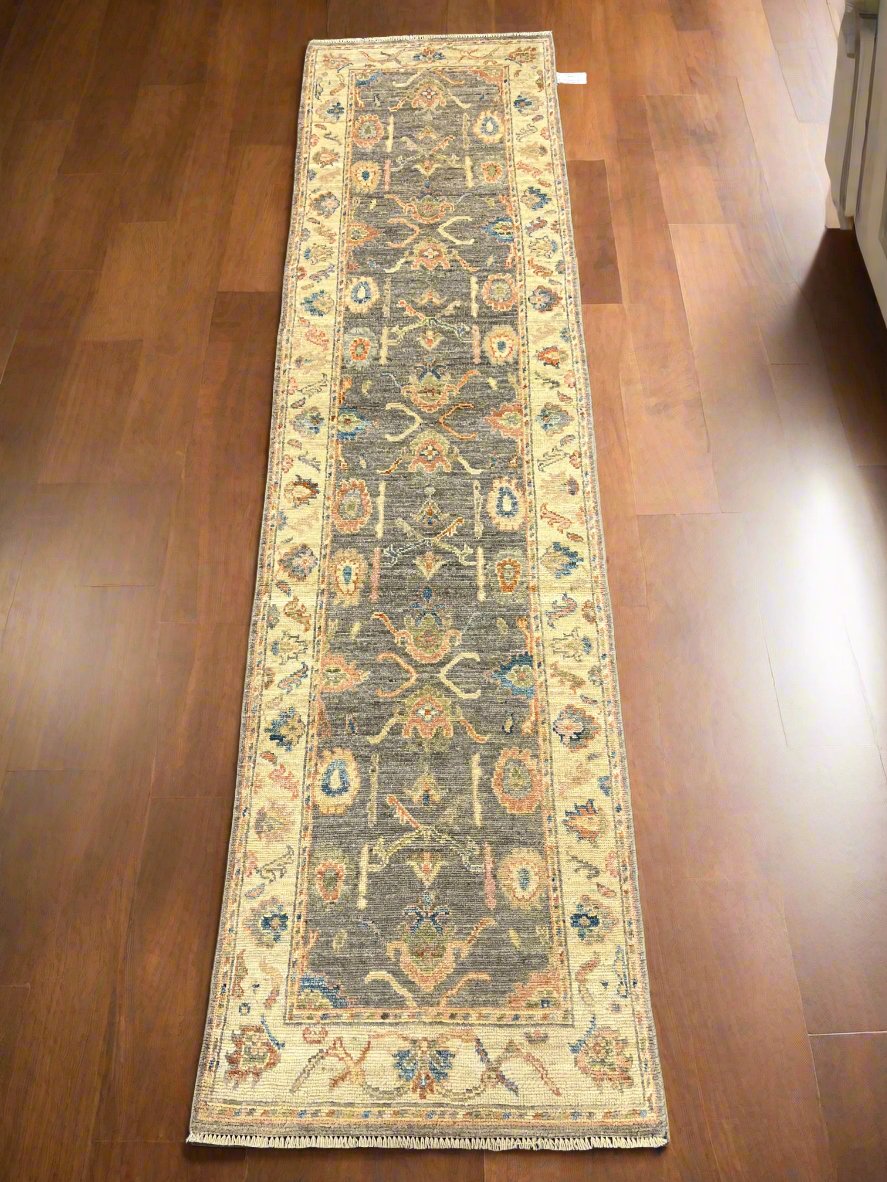 Runner Gray Oushak 2' 6"X10' Handmade Wool Rug # 14301