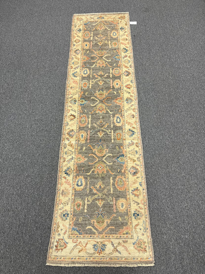 Runner Gray Oushak 2' 6"X10' Handmade Wool Rug # 14301