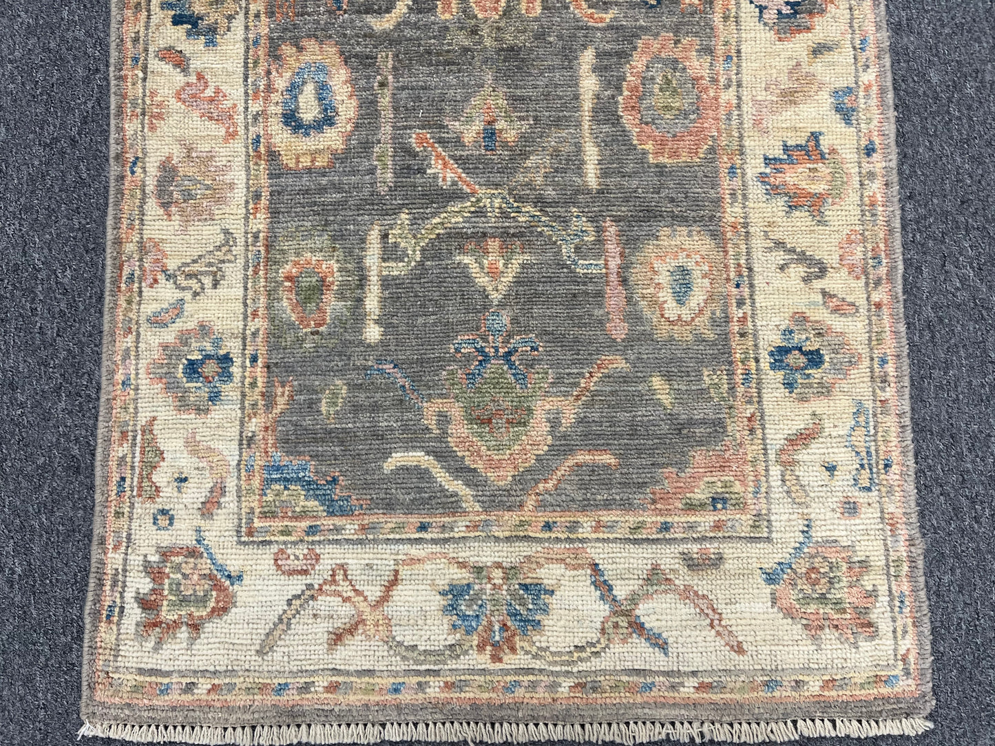 Runner Gray Oushak 2' 6"X10' Handmade Wool Rug # 14301