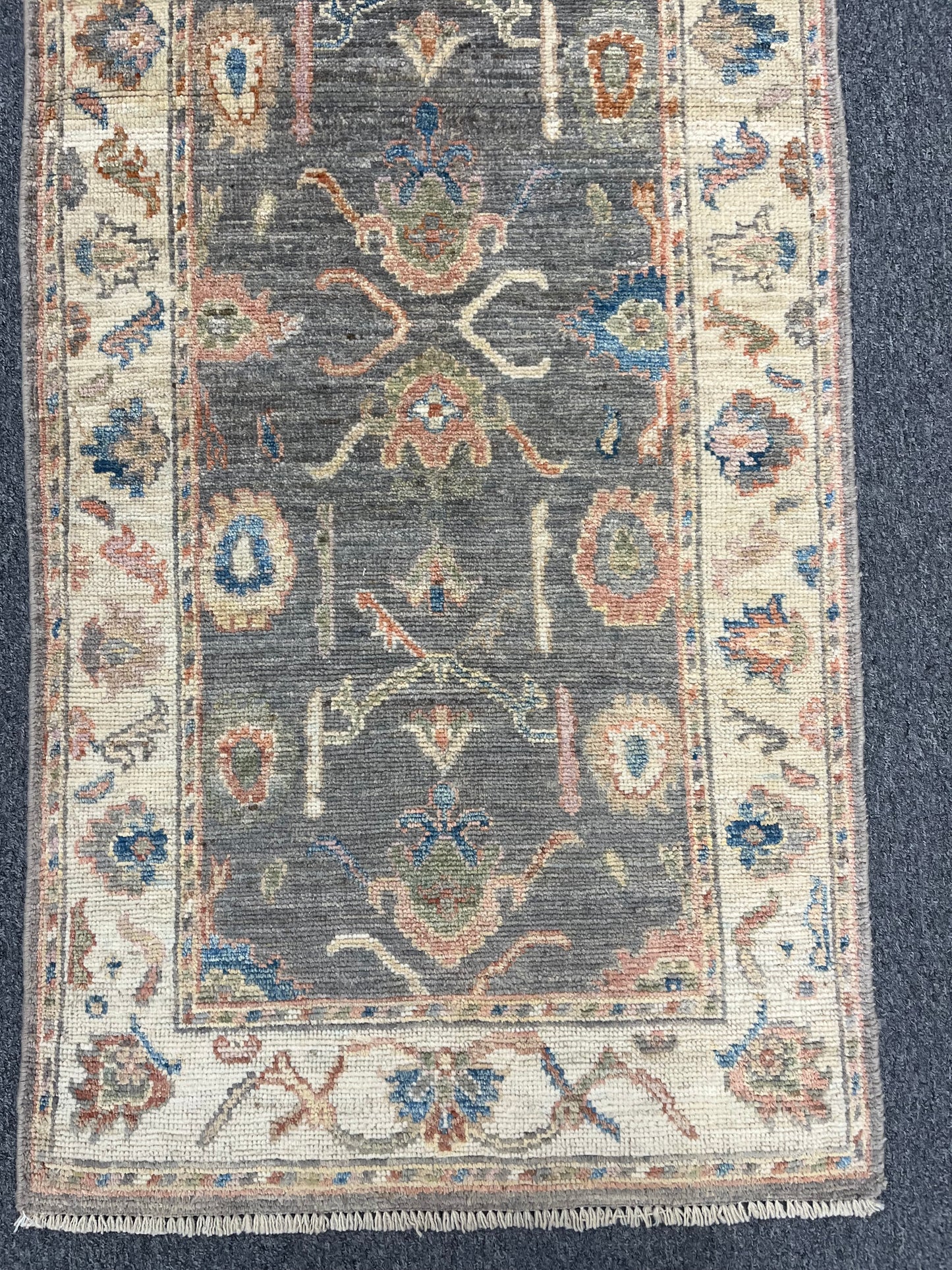 Runner Gray Oushak 2' 6"X10' Handmade Wool Rug # 14301