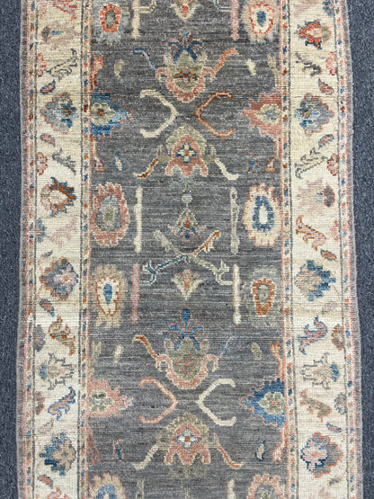 Runner Gray Oushak 2' 6"X10' Handmade Wool Rug # 14301