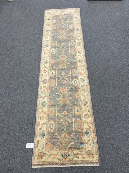 Runner Gray Oushak 2' 6"X10' Handmade Wool Rug # 14301