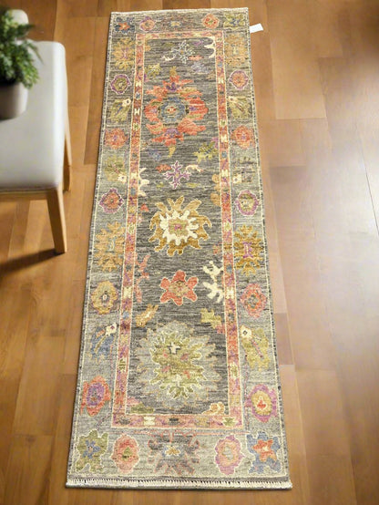 Runner Gray Oushak 2' 7"X8' Handmade Wool Rug # 14305