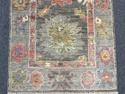 Runner Gray Oushak 2' 7"X8' Handmade Wool Rug # 14305