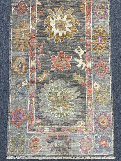 Runner Gray Oushak 2' 7"X8' Handmade Wool Rug # 14305