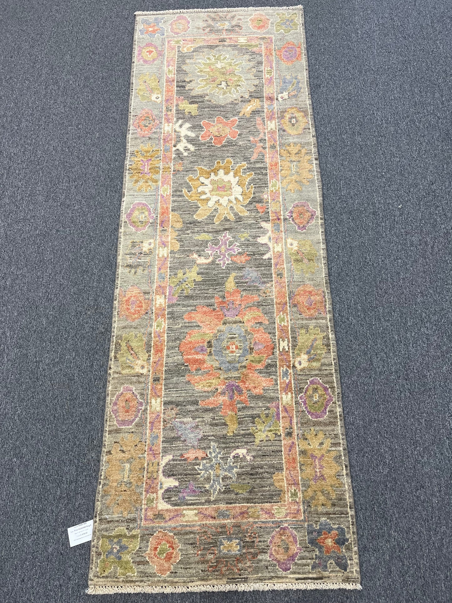 Runner Gray Oushak 2' 7"X8' Handmade Wool Rug # 14305