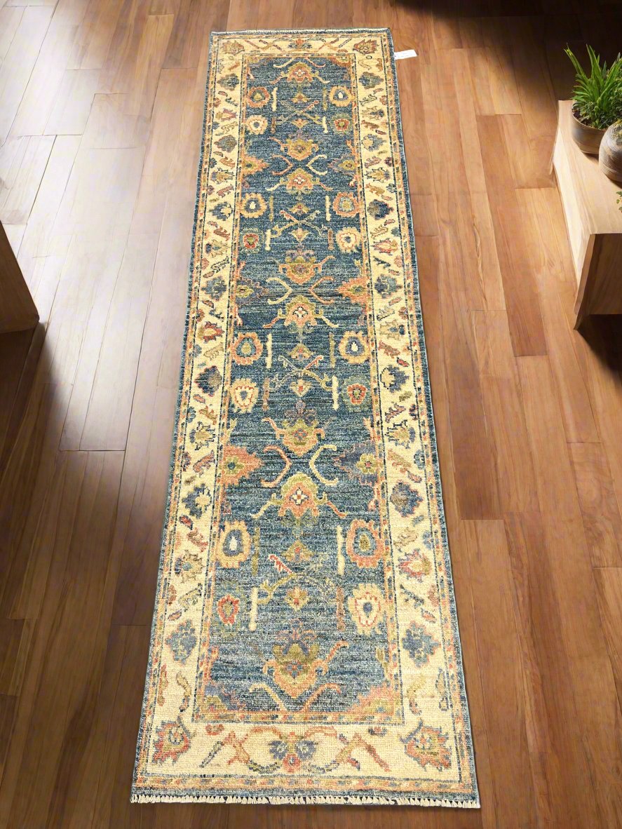 Runner Light Blue Oushak 2' 7"X10' Handmade Wool Rug # 14304