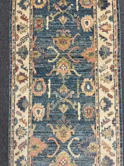 Runner Light Blue Oushak 2' 7"X10' Handmade Wool Rug # 14304