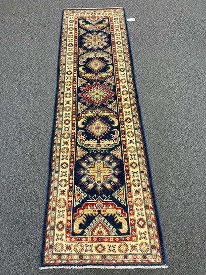 Runner Kazak Navy Blue 2' 7"X9' Handmade Wool Rug # 13803