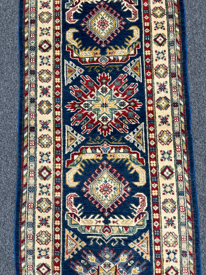 Runner Kazak Navy Blue 2' 7"X9' Handmade Wool Rug # 13803