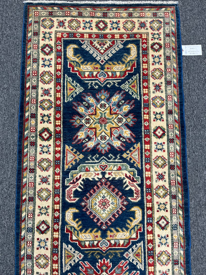 Runner Kazak Navy Blue 2' 7"X9' Handmade Wool Rug # 13803