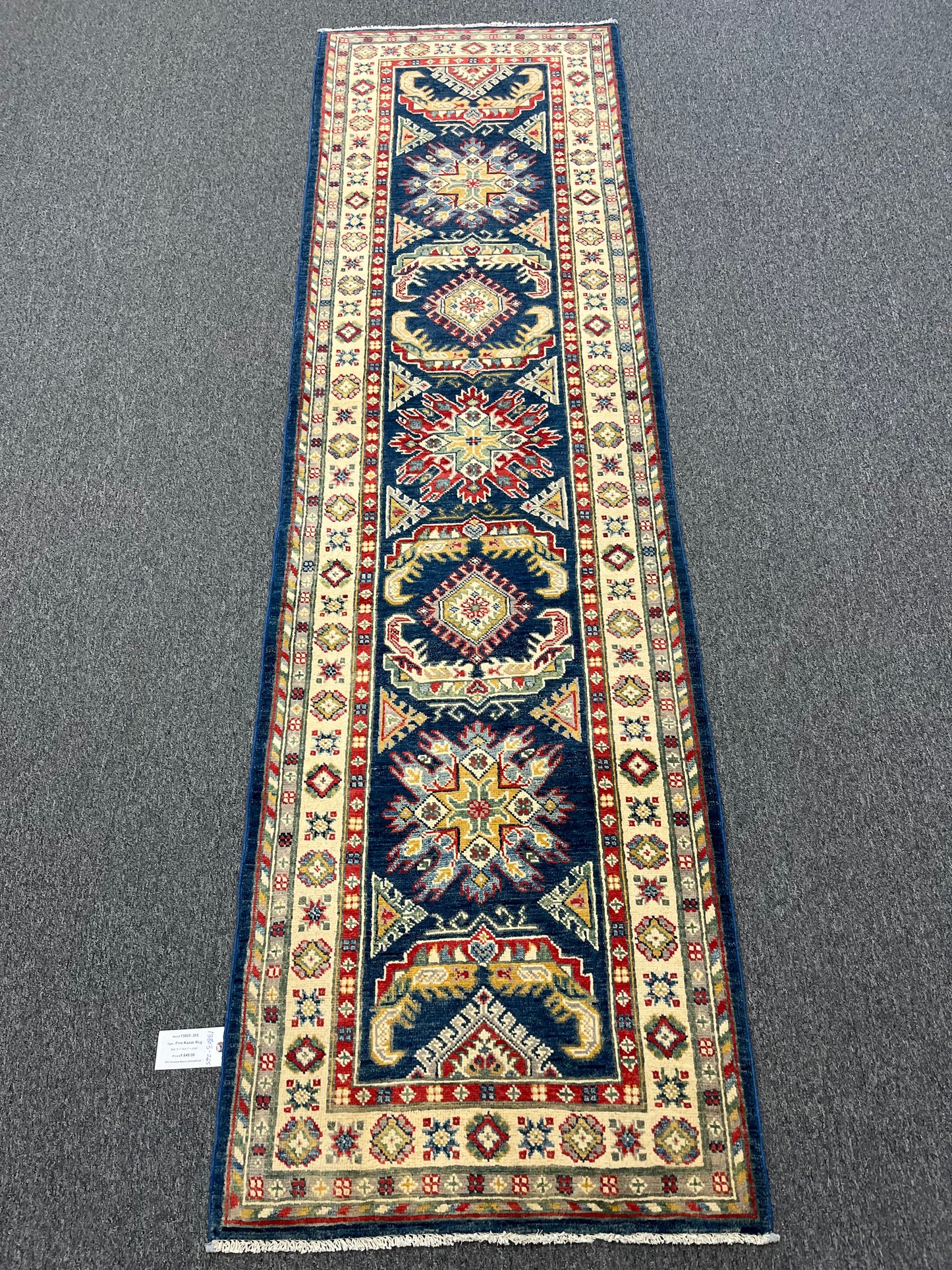 Runner Kazak Navy Blue 2' 7"X9' Handmade Wool Rug # 13803