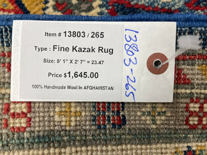 Runner Kazak Navy Blue 2' 7"X9' Handmade Wool Rug # 13803