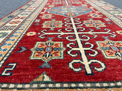 Runner Kazak Red 2' 6"X10' Handmade Wool Rug # 13802