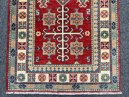 Runner Kazak Red 2' 6"X10' Handmade Wool Rug # 13802
