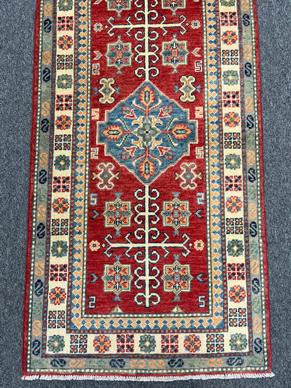 Runner Kazak Red 2' 6"X10' Handmade Wool Rug # 13802