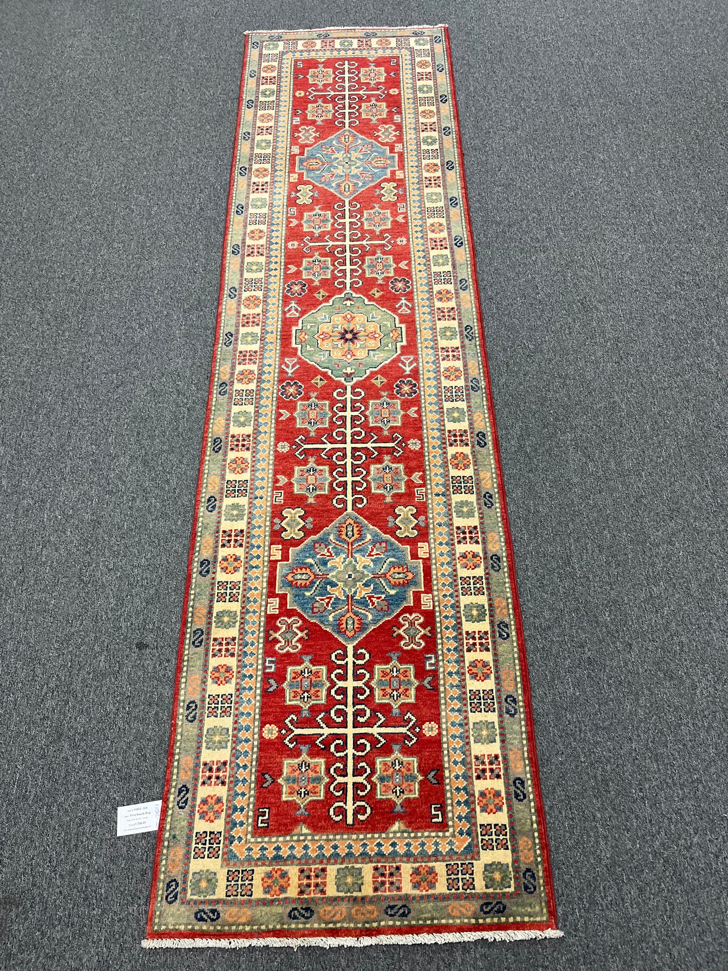 Runner Kazak Red 2' 6"X10' Handmade Wool Rug # 13802