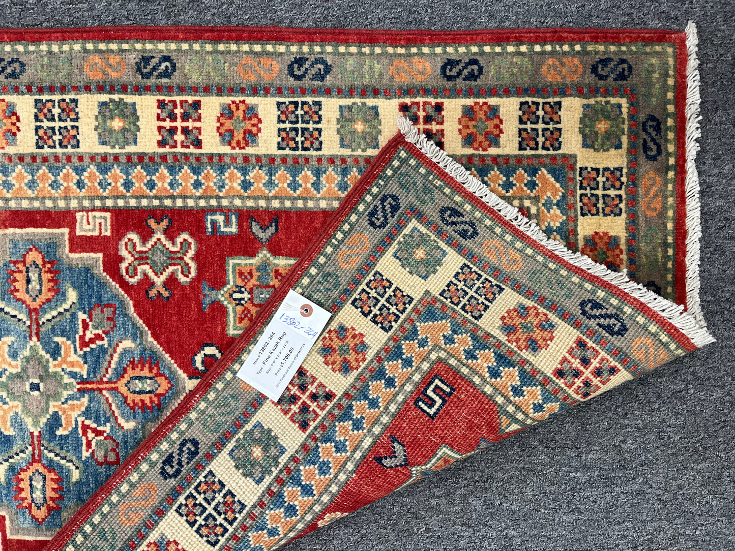 Runner Kazak Red 2' 6"X10' Handmade Wool Rug # 13802