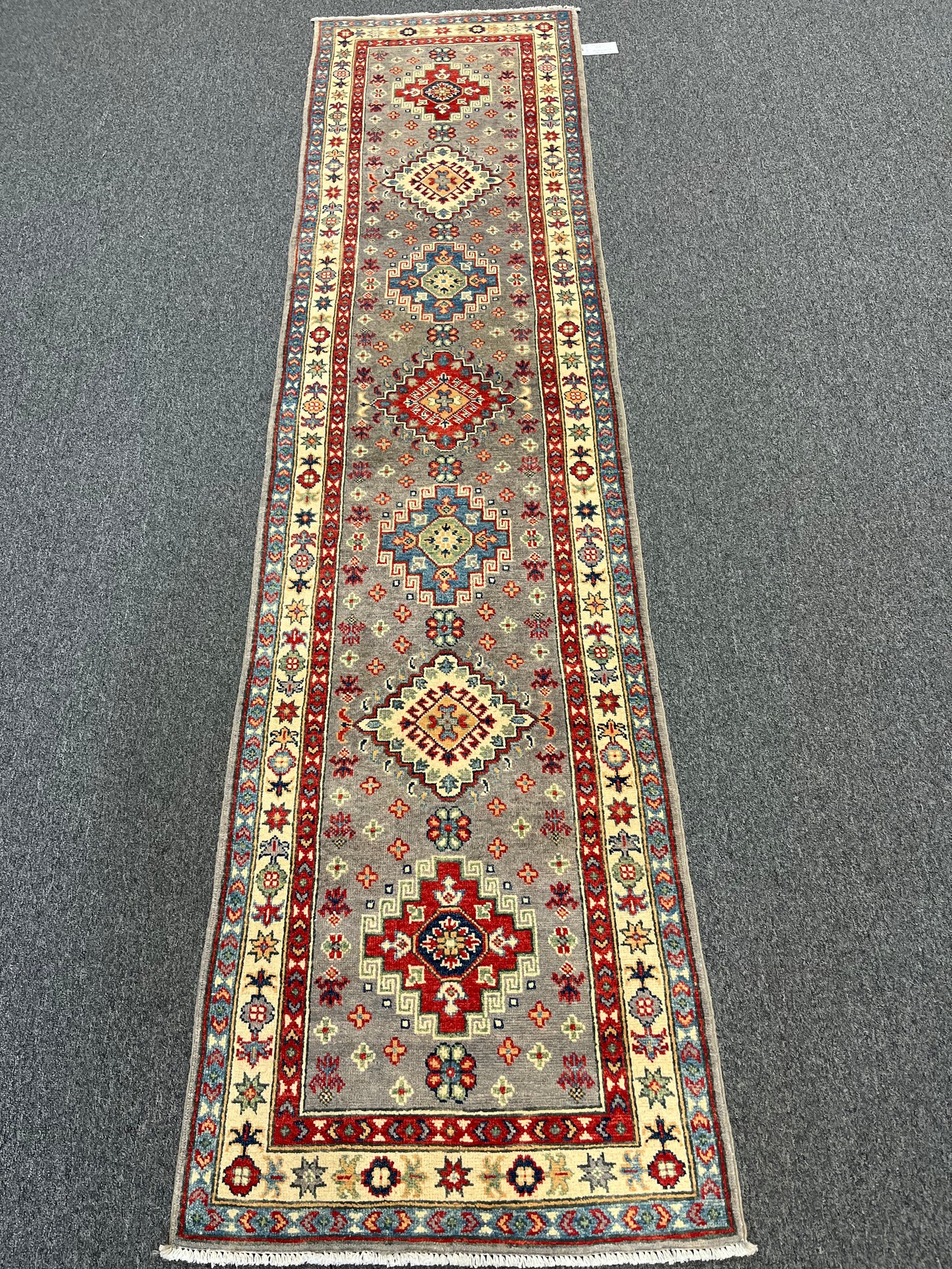 Runner Kazak Gray 2' 5"X10' Handmade Wool Rug # 13792