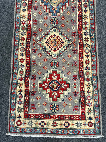 Runner Kazak Gray 2' 5"X10' Handmade Wool Rug # 13792