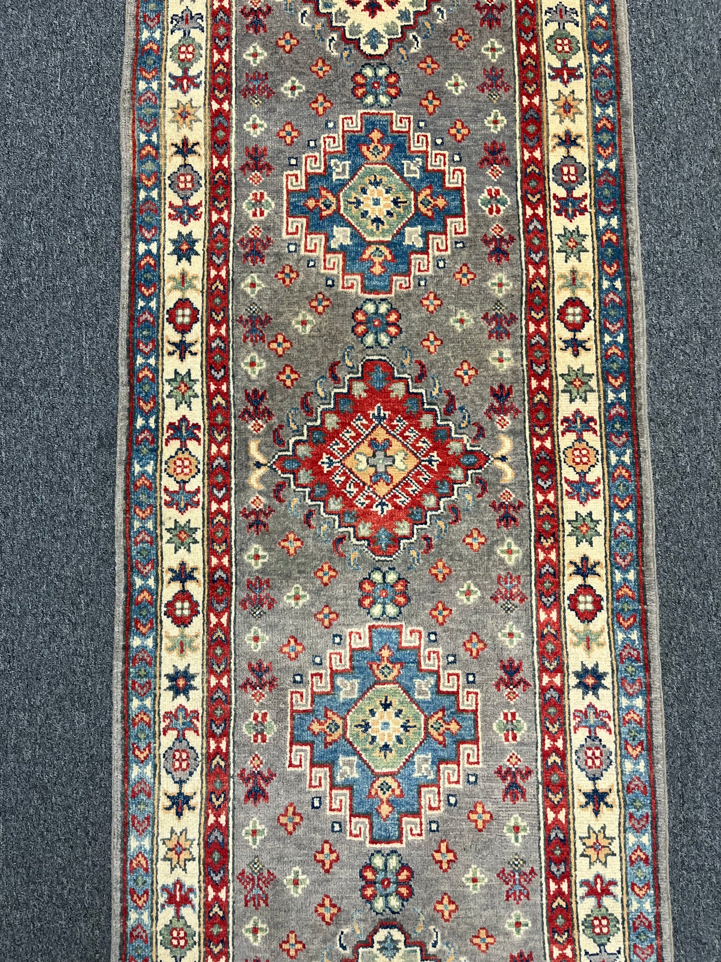 Runner Kazak Gray 2' 5"X10' Handmade Wool Rug # 13792