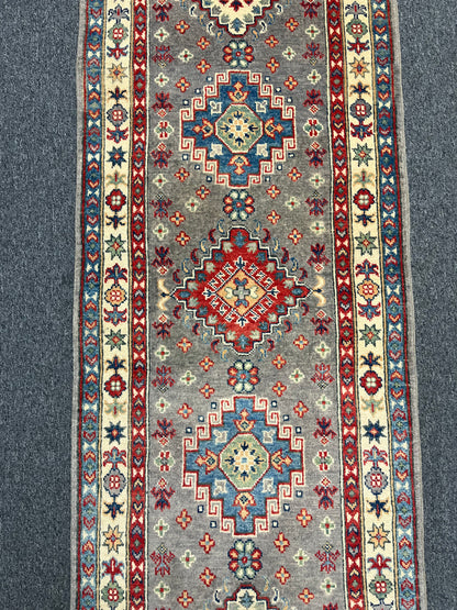 Runner Kazak Gray 2' 5"X10' Handmade Wool Rug # 13792