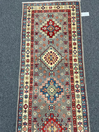 Runner Kazak Gray 2' 5"X10' Handmade Wool Rug # 13792