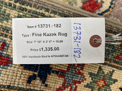 Runner Kazak Pink 2' 5"X8' Handmade Wool Rug # 13731