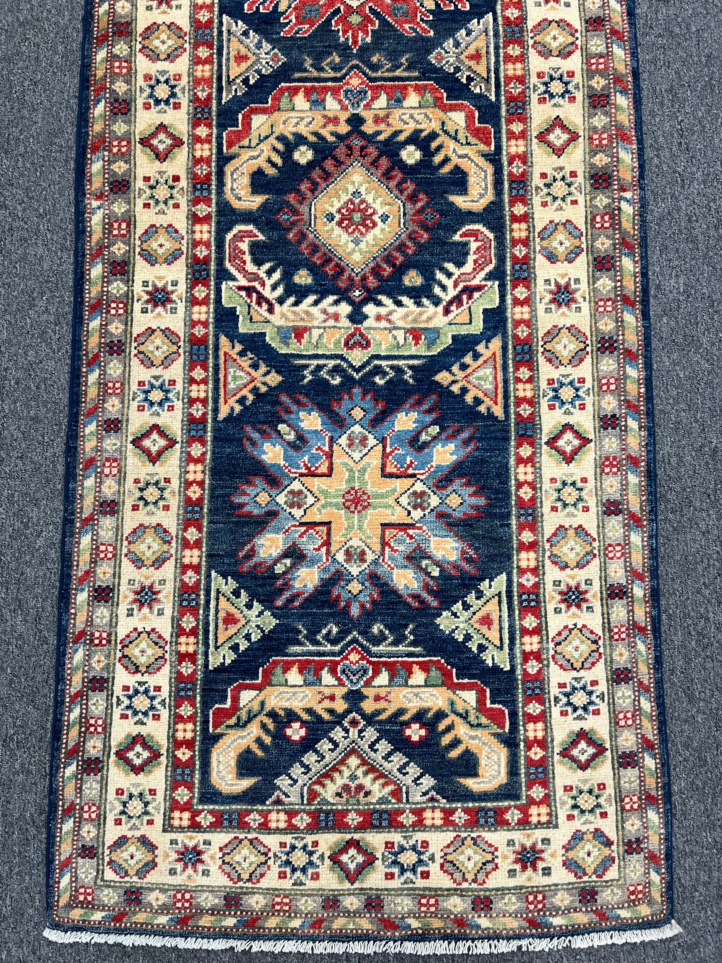 Runner Kazak Navy Blue 2' 9"X10' Handmade Wool Rug # 13630