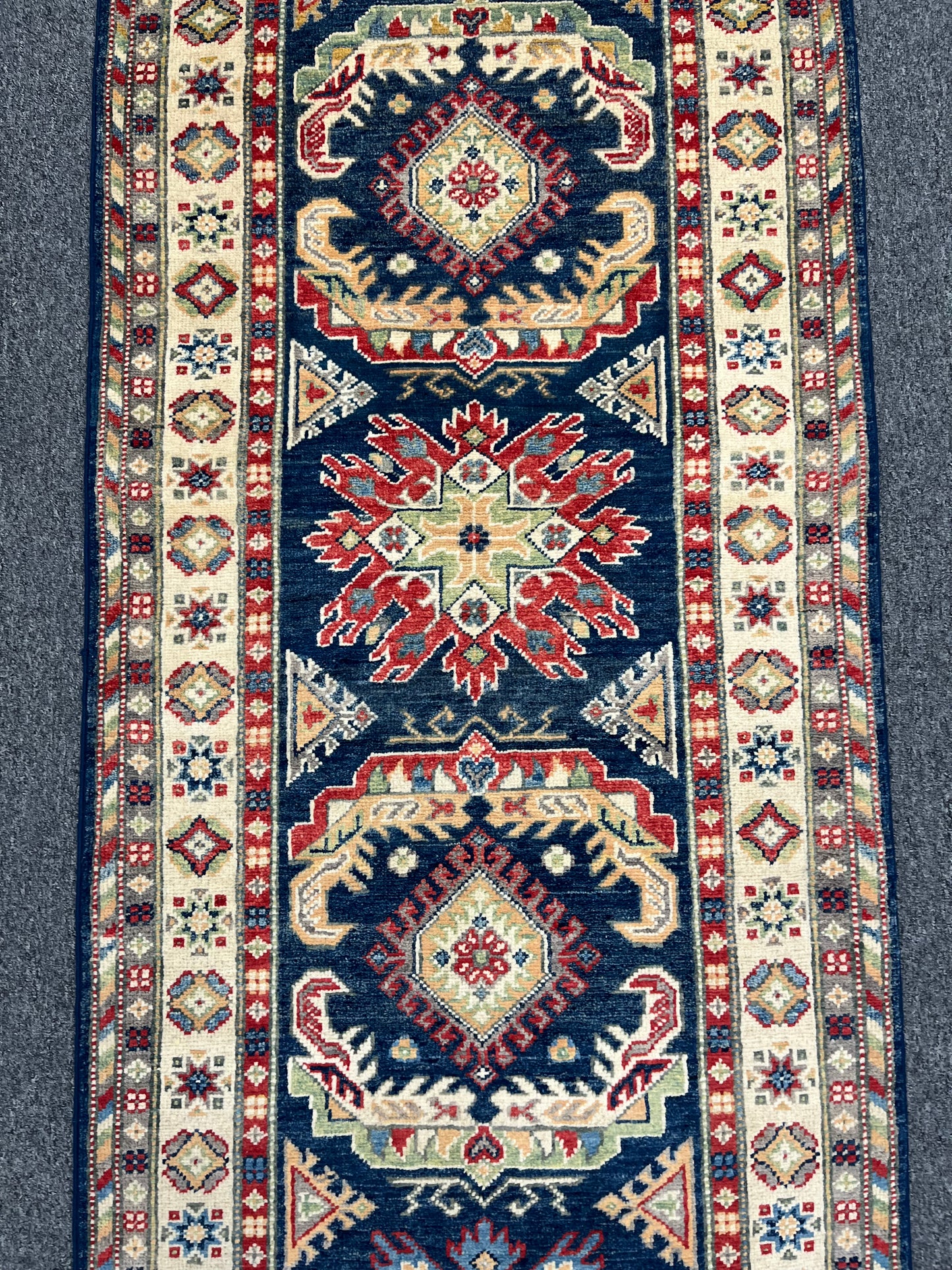 Runner Kazak Navy Blue 2' 9"X10' Handmade Wool Rug # 13630