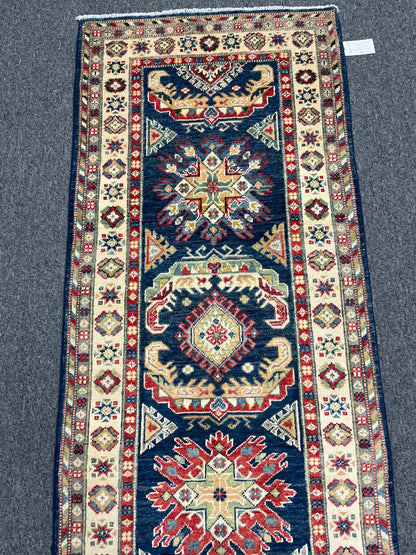 Runner Kazak Navy Blue 2' 9"X10' Handmade Wool Rug # 13630