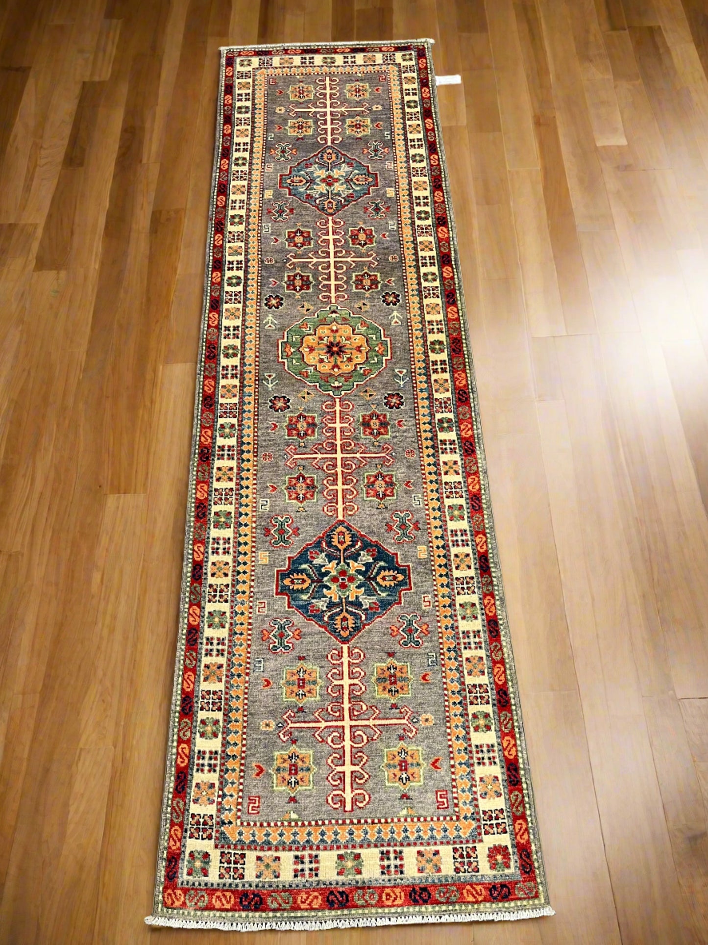 Kazak Runner Gray 2' 9"X10' Handmade Wool Rug # 13805